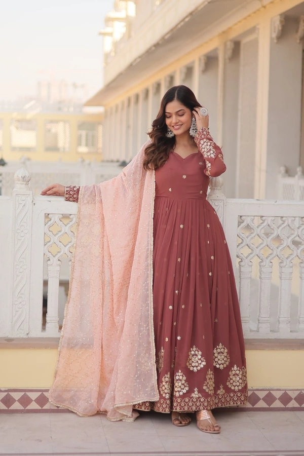 FWKA DESIGNER GOWN WITH ZARI THREAD EMBRIODERY - M-38, Hippie Pink