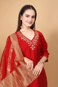 GC STRAIGHT NECKWORK KURTI WITH BOTTOM AND DUPATTA - XL-42