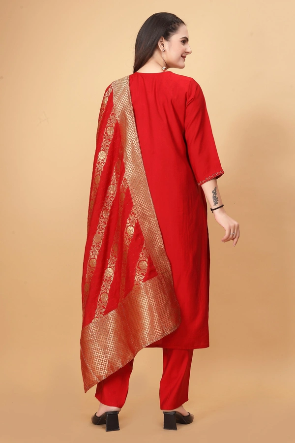 GC STRAIGHT NECKWORK KURTI WITH BOTTOM AND DUPATTA - XL-42
