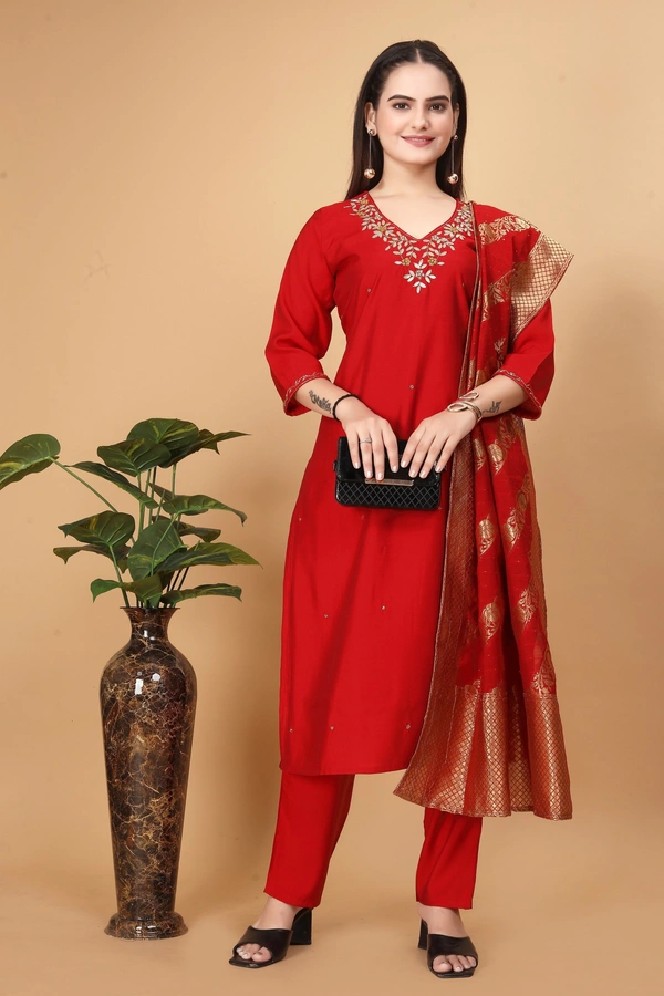 GC STRAIGHT NECKWORK KURTI WITH BOTTOM AND DUPATTA - XL-42