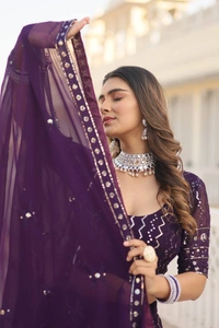 FWKA DESIGNER SEQUINS THREAD EMBROIDERED LEHENGA CHOLI COLLECTION - Purply Magenta