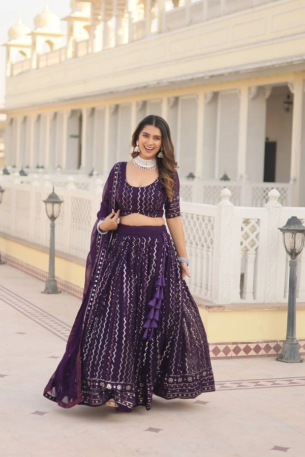 FWKA DESIGNER SEQUINS THREAD EMBROIDERED LEHENGA CHOLI COLLECTION - Purply Magenta