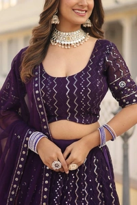 FWKA DESIGNER SEQUINS THREAD EMBROIDERED LEHENGA CHOLI COLLECTION - Purply Magenta