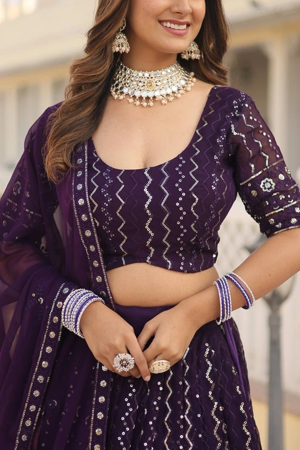 FWKA DESIGNER SEQUINS THREAD EMBROIDERED LEHENGA CHOLI COLLECTION - Purply Magenta