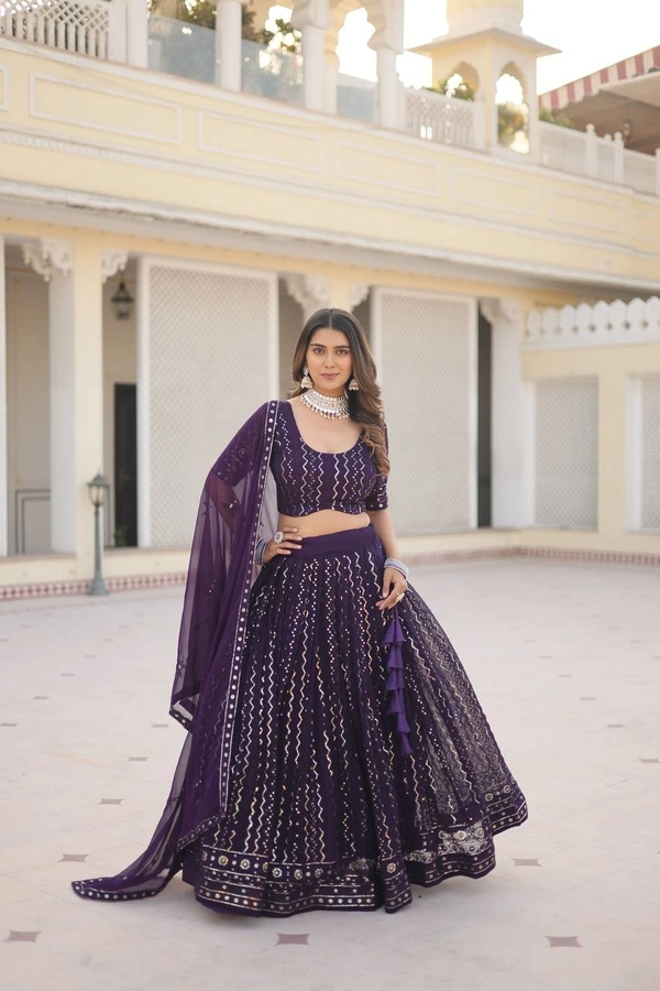 FWKA DESIGNER SEQUINS THREAD EMBROIDERED LEHENGA CHOLI COLLECTION - Purply Magenta