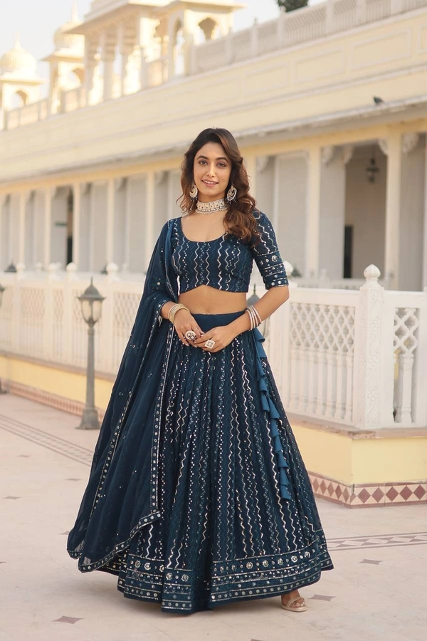 FWKA DESIGNER SEQUINS THREAD EMBROIDERED LEHENGA CHOLI COLLECTION - Green Vogue