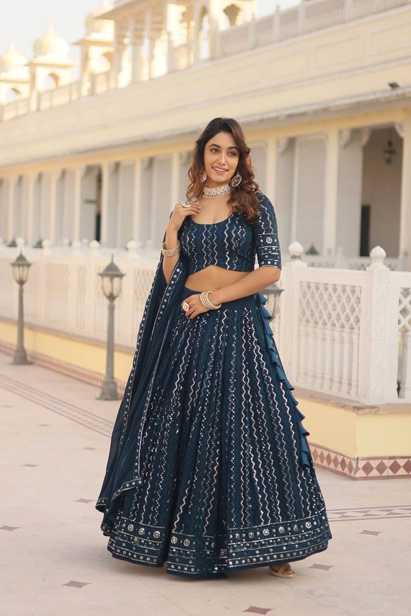 FWKA DESIGNER SEQUINS THREAD EMBROIDERED LEHENGA CHOLI COLLECTION - Green Vogue