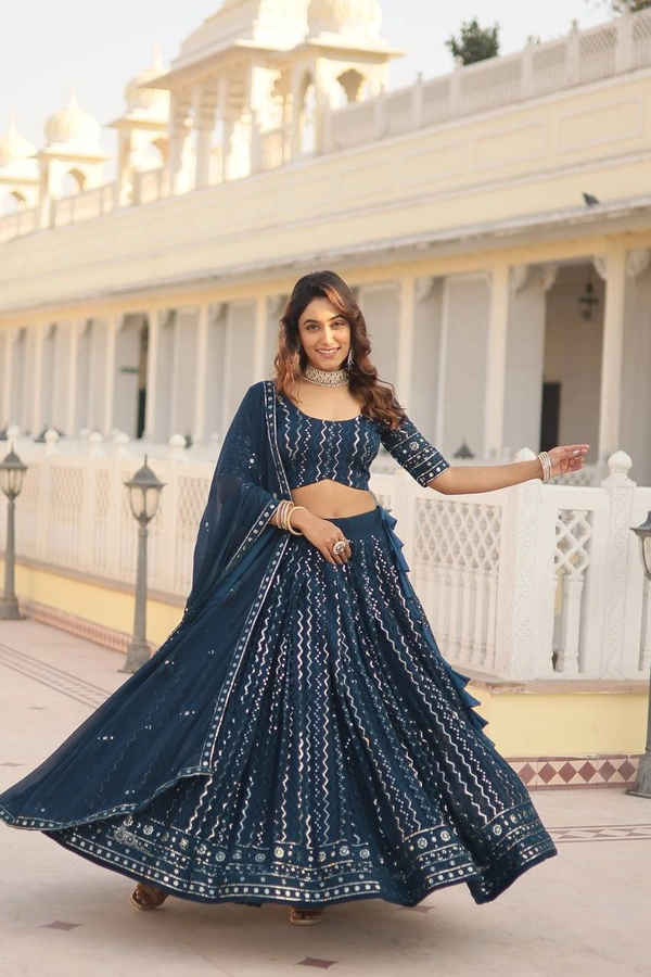 FWKA DESIGNER SEQUINS THREAD EMBROIDERED LEHENGA CHOLI COLLECTION - Green Vogue