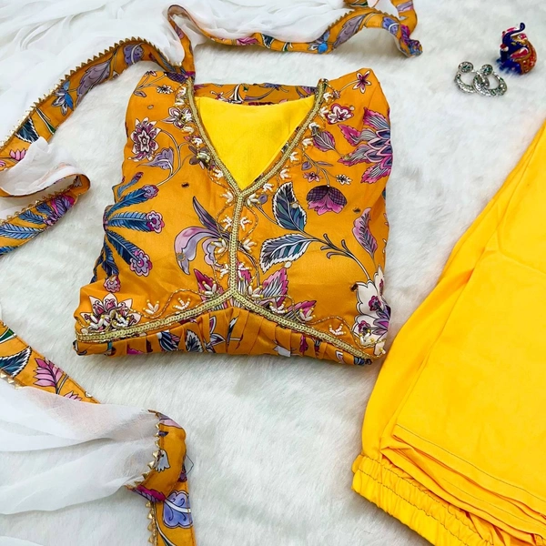 FWMBL ALIYA CUT DESIGNER KURTI SET WITH BEAUTIFUL YELLOW COLOR AND PRINT - M-38, Yellow
