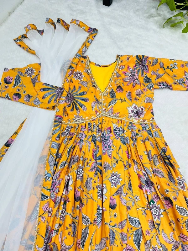 FWMBL ALIYA CUT DESIGNER KURTI SET WITH BEAUTIFUL YELLOW COLOR AND PRINT - M-38, Yellow
