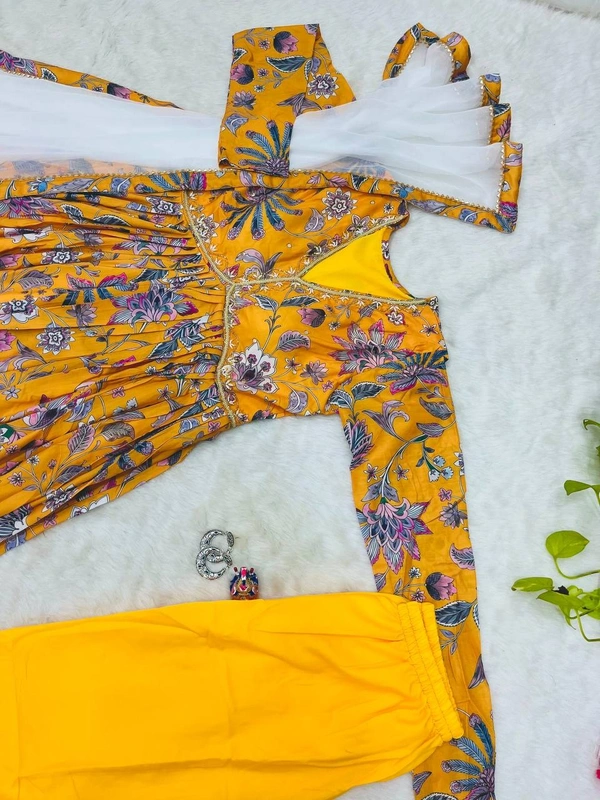 FWMBL ALIYA CUT DESIGNER KURTI SET WITH BEAUTIFUL YELLOW COLOR AND PRINT - M-38, Yellow
