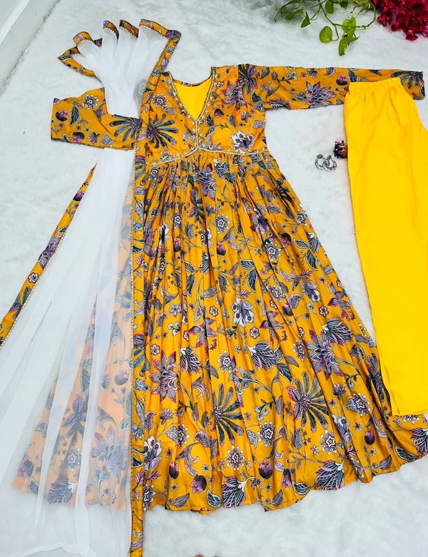 FWMBL ALIYA CUT DESIGNER KURTI SET WITH BEAUTIFUL YELLOW COLOR AND PRINT - M-38, Yellow