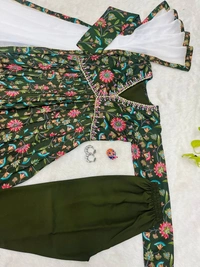 FWBML ALIYA CUT DESIGNER KURTI SET WITH BEAUTIFUL GREEN COLOR AND PRINT - M-38, Thatch Green