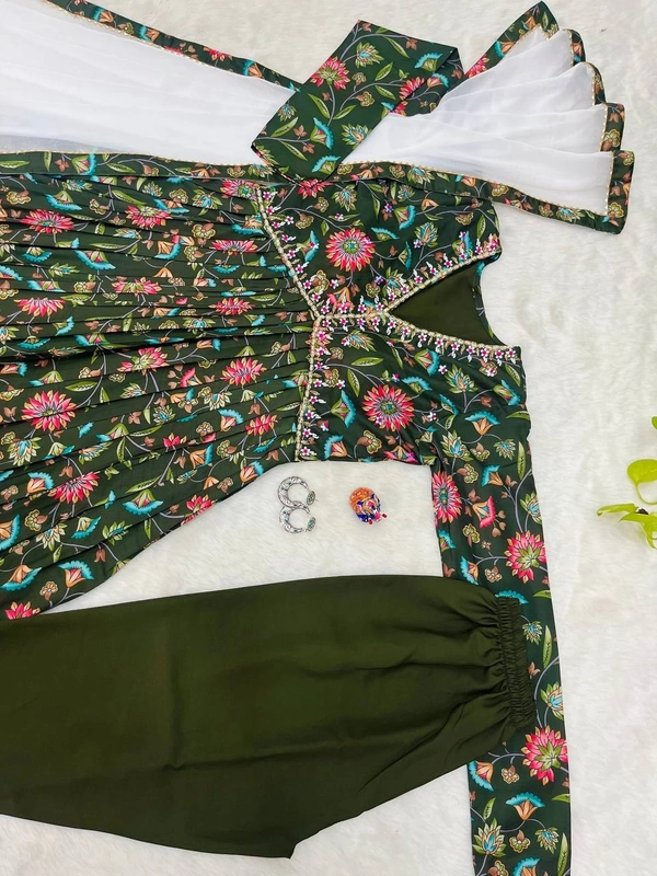FWBML ALIYA CUT DESIGNER KURTI SET WITH BEAUTIFUL GREEN COLOR AND PRINT - M-38, Thatch Green