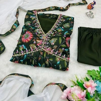 FWBML ALIYA CUT DESIGNER KURTI SET WITH BEAUTIFUL GREEN COLOR AND PRINT - M-38, Thatch Green