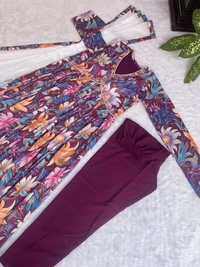 FWMBL FLOWER PRINT ALIYA CUT KURTI DUPATTA WITH THREAD WORK - M-38, Wine Berry