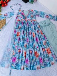 FWMBL ALIYA CUT FLAIRED KURTI DUPATTA SET - M-38, Jordy Blue