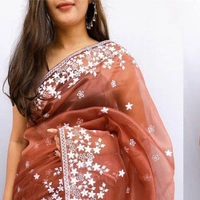 FWMF ORGENZA SILK EMBROIDERED PIPING BORDERE WORK SAREE - Old Rose