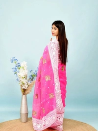 FWMF HEAVY MULTY THREAD WORK ORGENZA SILK SAREE WITH BANGLORI SATIN BLOUSE - Pink