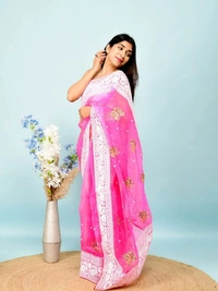 FWMF HEAVY MULTY THREAD WORK ORGENZA SILK SAREE WITH BANGLORI SATIN BLOUSE - Pink