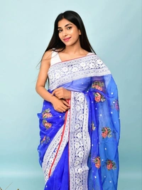 FWMF HEAVY MULTY THREAD WORK ORGENZA SILK SAREE WITH BANGLORI SATIN BLOUSE - Blue