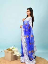 FWMF HEAVY MULTY THREAD WORK ORGENZA SILK SAREE WITH BANGLORI SATIN BLOUSE - Blue