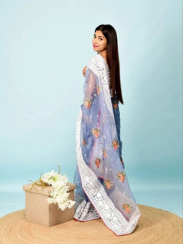 FWMF HEAVY MULTY THREAD WORK ORGENZA SILK SAREE WITH BANGLORI SATIN BLOUSE - Spindle