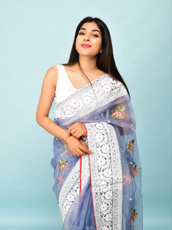FWMF HEAVY MULTY THREAD WORK ORGENZA SILK SAREE WITH BANGLORI SATIN BLOUSE - Spindle