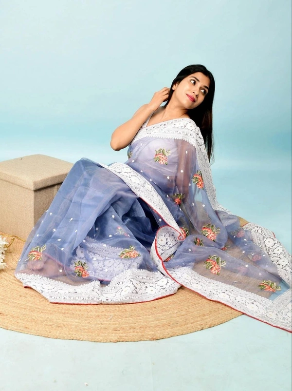 FWMF HEAVY MULTY THREAD WORK ORGENZA SILK SAREE WITH BANGLORI SATIN BLOUSE - Spindle