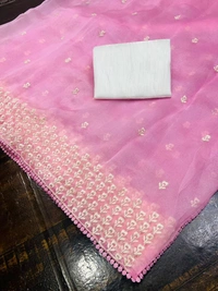 FWMF BEAUTIFUL MULTI THREAD WORK FLOWER PINK ORGENZA SAREE - Pink