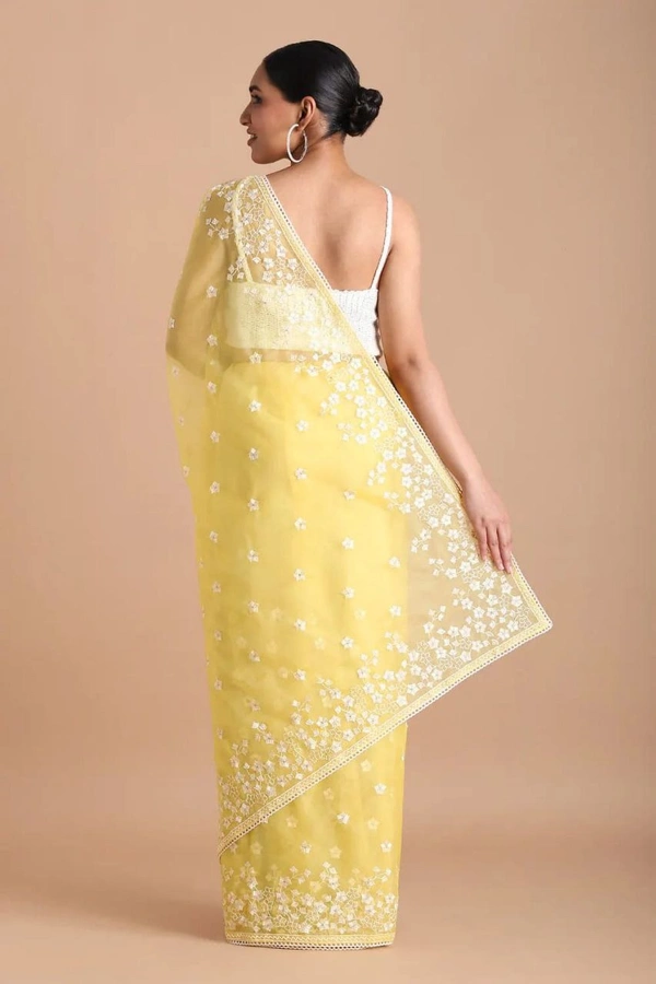 FWMF BEAUTIFUL EMBROIDERY HEAVY MULTI THREAD WORK SAREE - Yellow