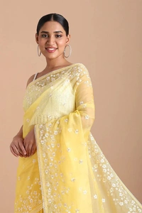 FWMF BEAUTIFUL EMBROIDERY HEAVY MULTI THREAD WORK SAREE - Yellow