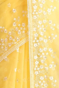 FWMF BEAUTIFUL EMBROIDERY HEAVY MULTI THREAD WORK SAREE - Yellow