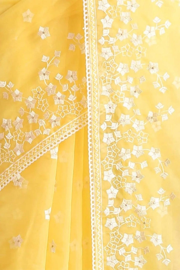 FWMF BEAUTIFUL EMBROIDERY HEAVY MULTI THREAD WORK SAREE - Yellow