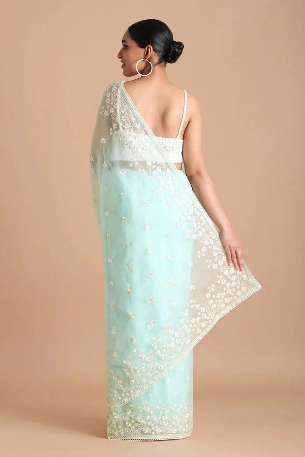 FWMF BEAUTIFUL EMBROIDERY HEAVY MULTI THREAD WORK SAREE - Powder Blue