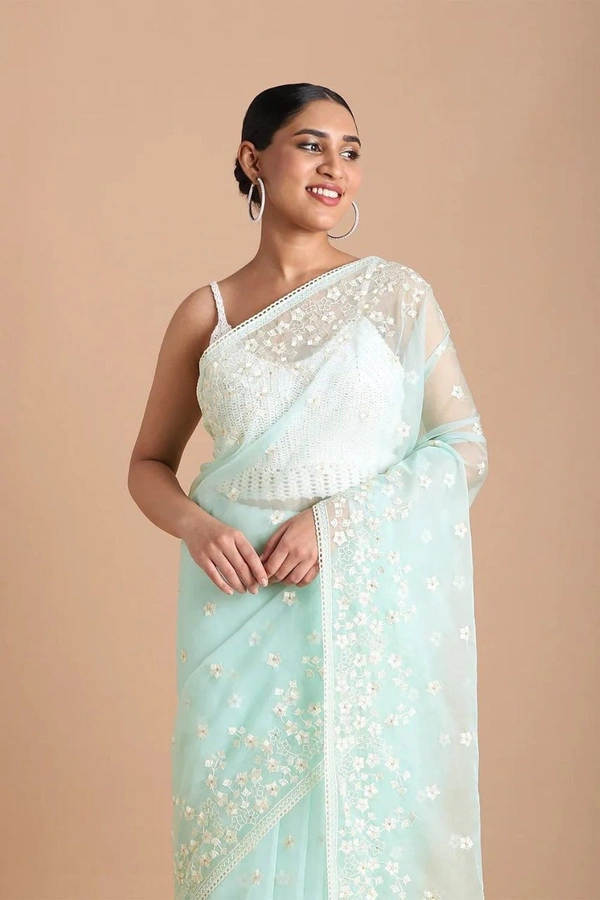 FWMF BEAUTIFUL EMBROIDERY HEAVY MULTI THREAD WORK SAREE - Powder Blue