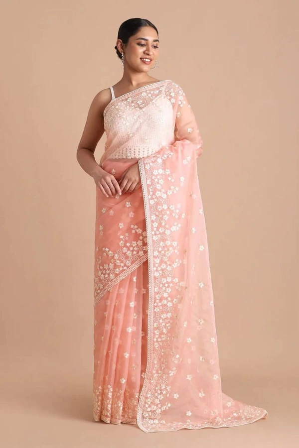FWMF BEAUTIFUL EMBROIDERY HEAVY MULTI THREAD WORK SAREE - Sweet Pink
