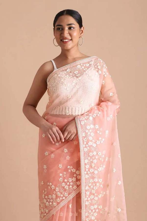 FWMF BEAUTIFUL EMBROIDERY HEAVY MULTI THREAD WORK SAREE - Sweet Pink