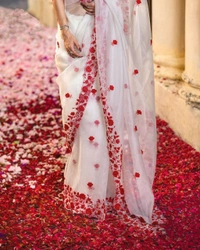 FWMF FLOWERY MULTI THREAD WORK PURE ORGENZA BORDER CUTWORK SAREE - White