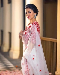 FWMF FLOWERY MULTI THREAD WORK PURE ORGENZA BORDER CUTWORK SAREE - White