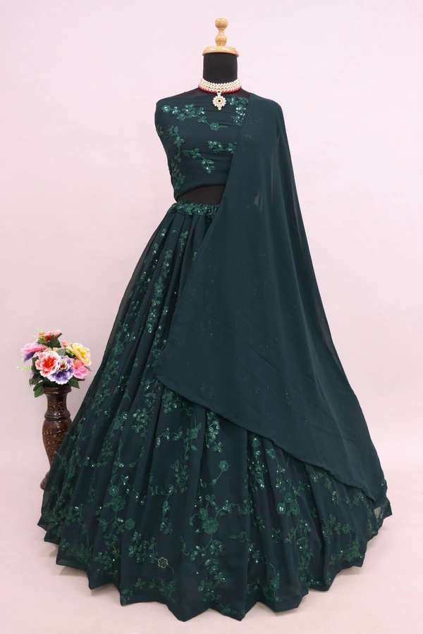FWSNX HEAVY THREAD AND SEQUIND EMBROIDERED GEORGETTE LEHENGA - XXL-44, Steel Gray
