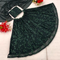 FWSNX HEAVY THREAD AND SEQUIND EMBROIDERED GEORGETTE LEHENGA - XXL-44, Steel Gray