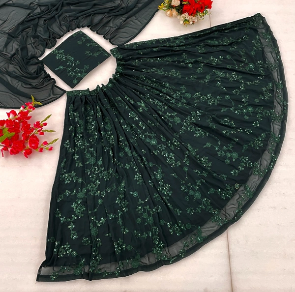 FWSNX HEAVY THREAD AND SEQUIND EMBROIDERED GEORGETTE LEHENGA - XXL-44, Steel Gray