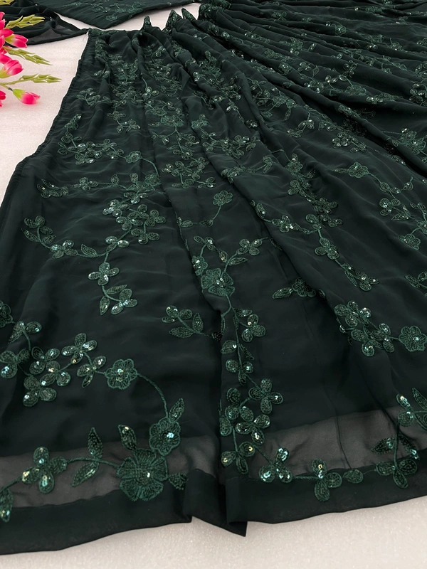 FWSNX HEAVY THREAD AND SEQUIND EMBROIDERED GEORGETTE LEHENGA - XXL-44, Steel Gray