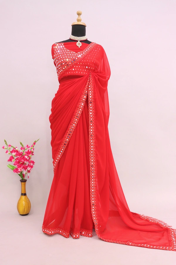 FWSNX FANCY THREAD WORK WITH REAL MIRROR WORK - Red