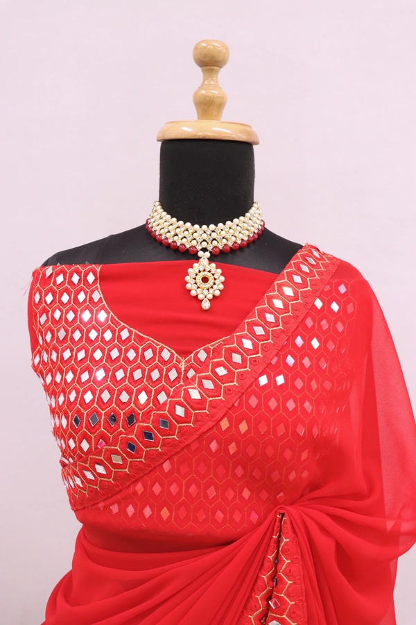 FWSNX FANCY THREAD WORK WITH REAL MIRROR WORK - Red