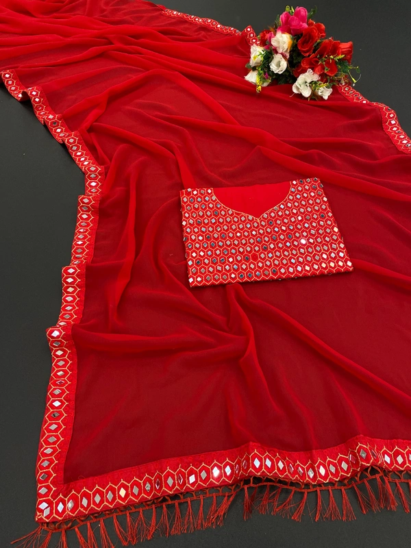 FWSNX FANCY THREAD WORK WITH REAL MIRROR WORK - Red
