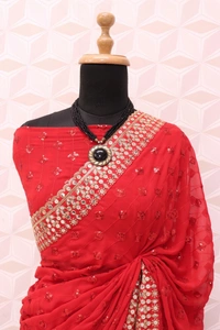 FWSNX FANCY RED GEORGETTE SAREE WITH THREAD AND SEQUINS WORK - Red