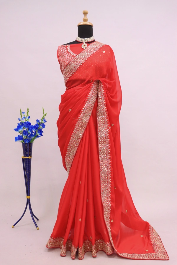 FANCY RANGOLI SILK SAREE WITH THREAD AND SEQUINS WORK - Red