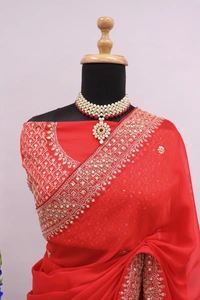 FANCY RANGOLI SILK SAREE WITH THREAD AND SEQUINS WORK - Red